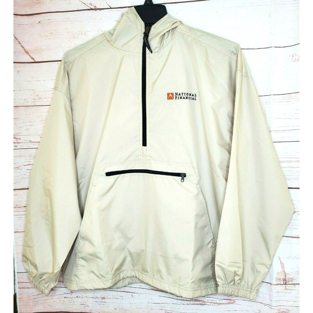 Charles River Apparel Beige Pullover National Financial Logo Windbreaker Jacket
